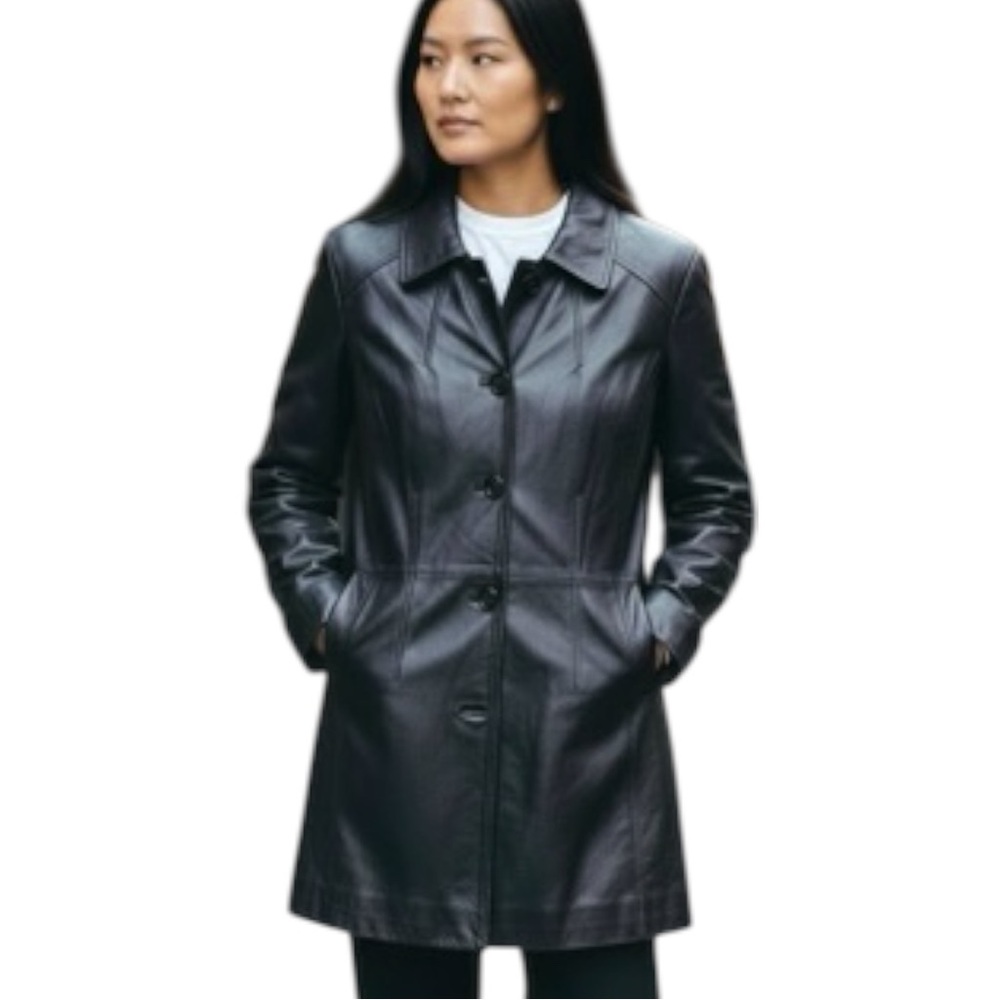 Danier Black Leather Jacket Cinched Waist Sz M Feminine Minimalist Closet Staple